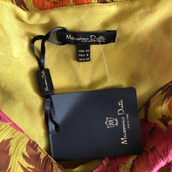 NWT Massimo Dutti mulberry silk chartreuse floral ruffle blouse - Picture 6 of 6